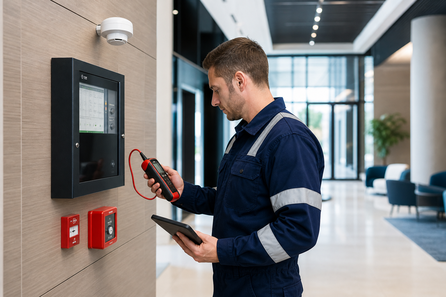 Fire Protection contractors testing fire safety systems
